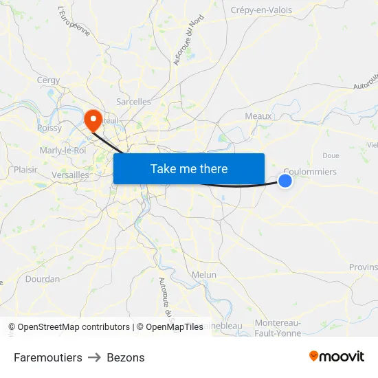 Faremoutiers to Bezons map