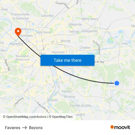 Favieres to Bezons map