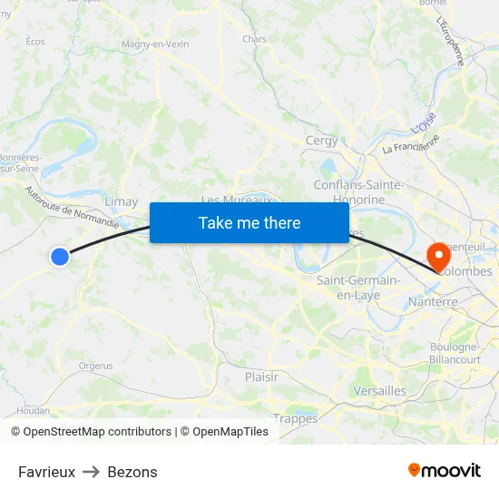 Favrieux to Bezons map