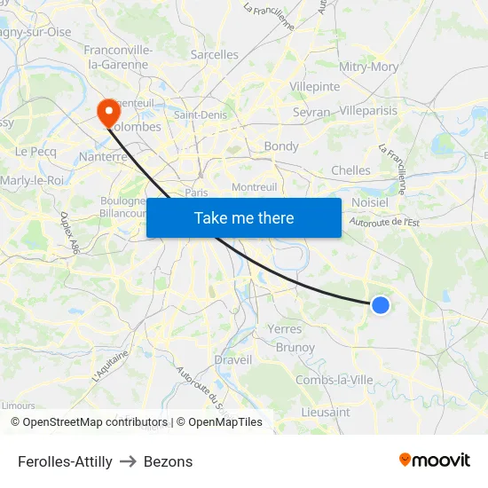 Ferolles-Attilly to Bezons map