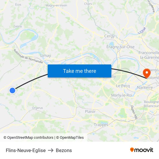 Flins-Neuve-Eglise to Bezons map