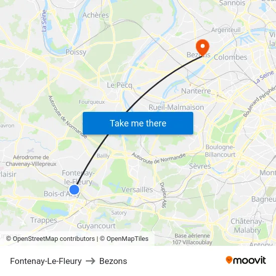 Fontenay-Le-Fleury to Bezons map
