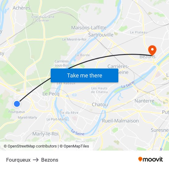 Fourqueux to Bezons map
