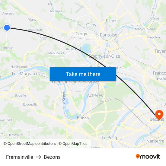 Fremainville to Bezons map