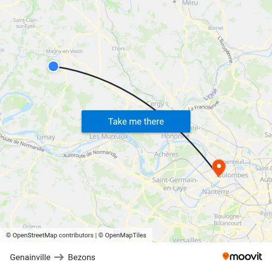 Genainville to Bezons map