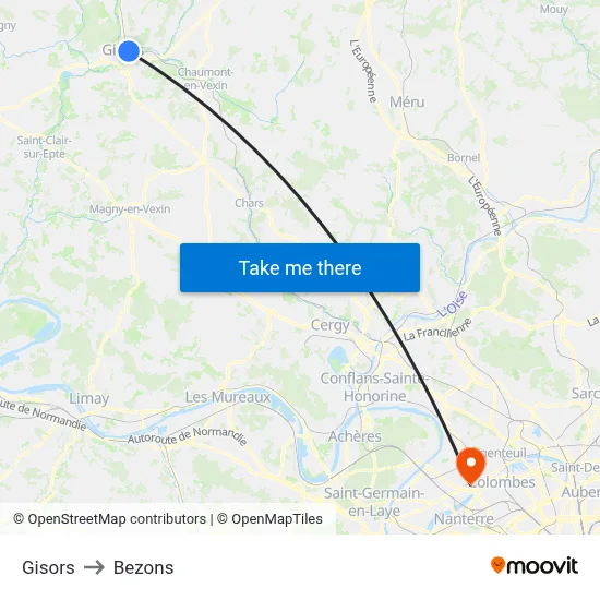 Gisors to Bezons map