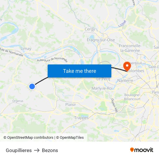 Goupillieres to Bezons map