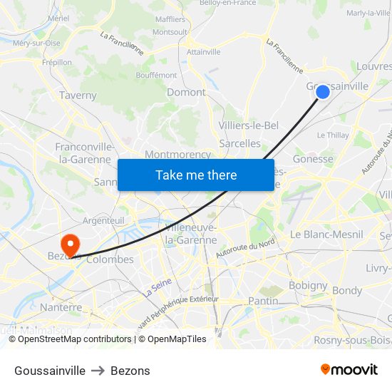 Goussainville to Bezons map