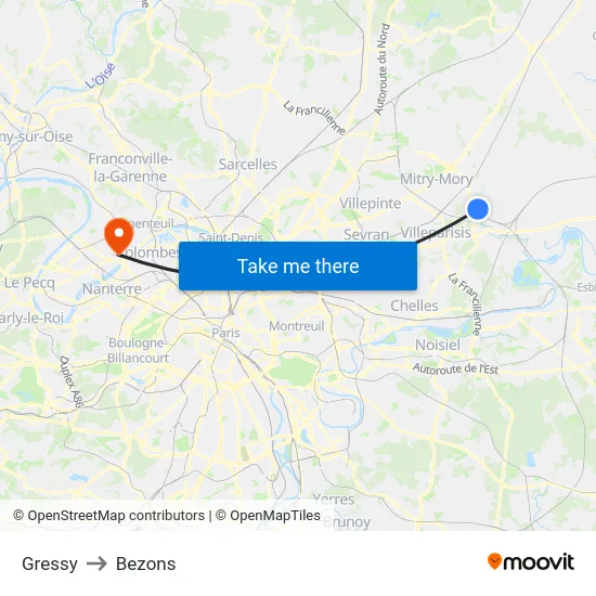 Gressy to Bezons map