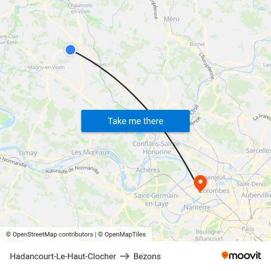 Hadancourt-Le-Haut-Clocher to Bezons map