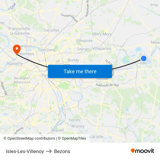 Isles-Les-Villenoy to Bezons map