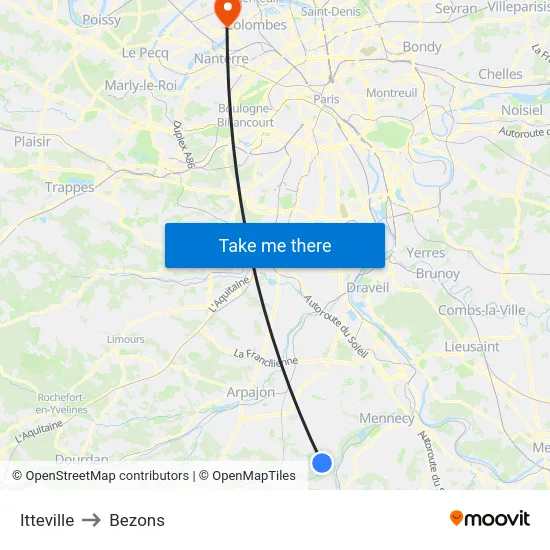 Itteville to Bezons map