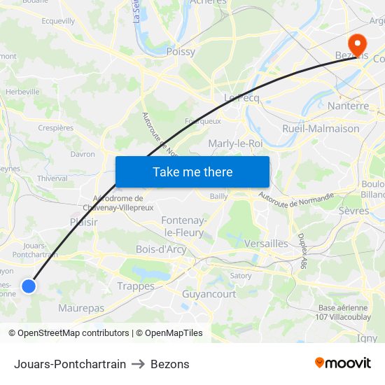 Jouars-Pontchartrain to Bezons map