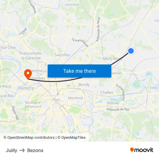 Juilly to Bezons map
