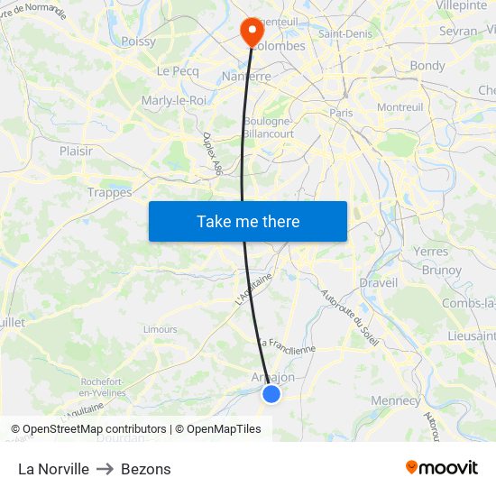 La Norville to Bezons map