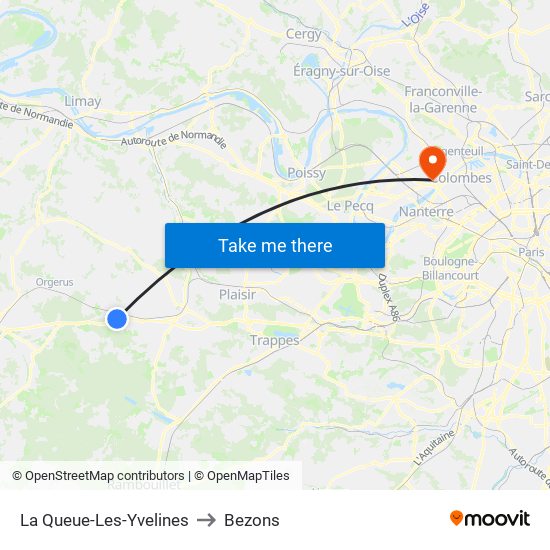 La Queue-Les-Yvelines to Bezons map
