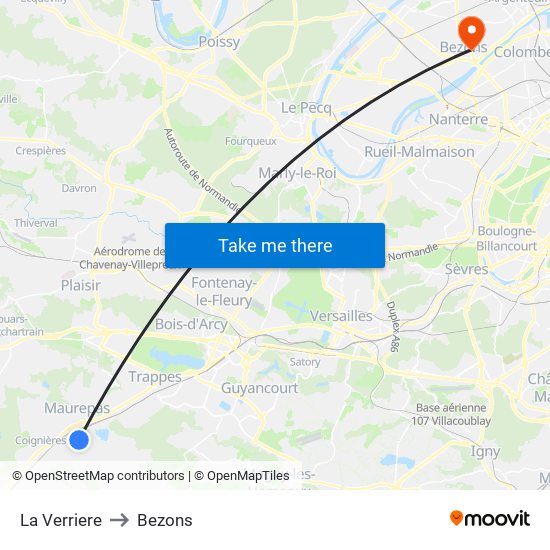 La Verriere to Bezons map