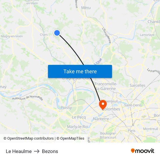 Le Heaulme to Bezons map