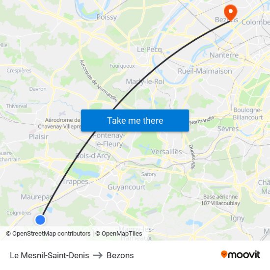 Le Mesnil-Saint-Denis to Bezons map