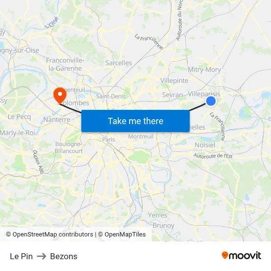 Le Pin to Bezons map