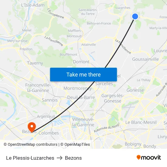 Le Plessis-Luzarches to Bezons map