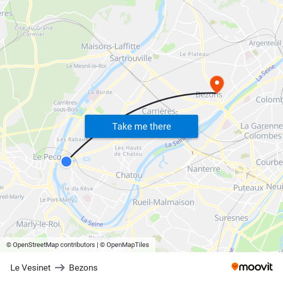 Le Vesinet to Bezons map