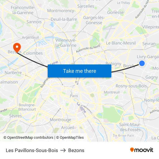 Les Pavillons-Sous-Bois to Bezons map