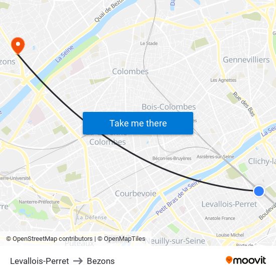 Levallois-Perret to Bezons map