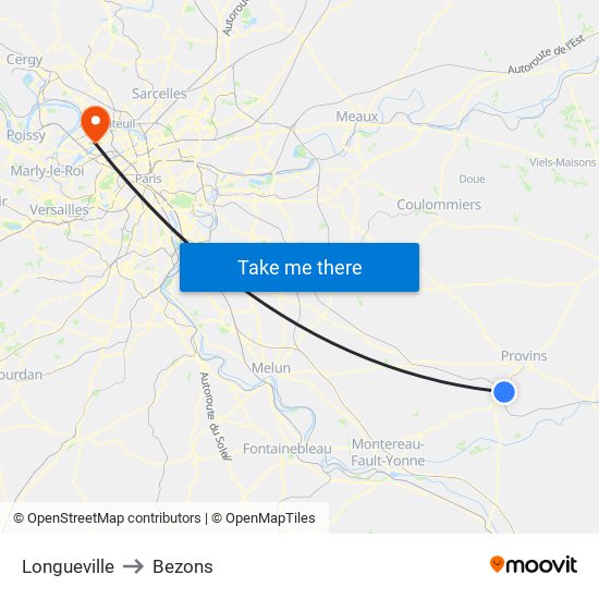 Longueville to Bezons map