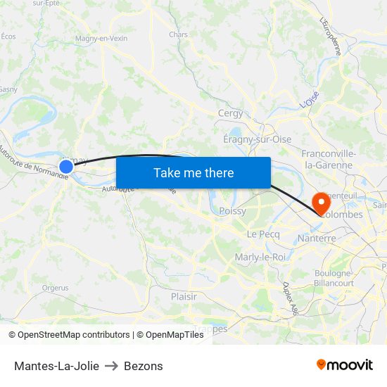 Mantes-La-Jolie to Bezons map
