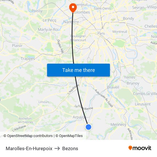 Marolles-En-Hurepoix to Bezons map