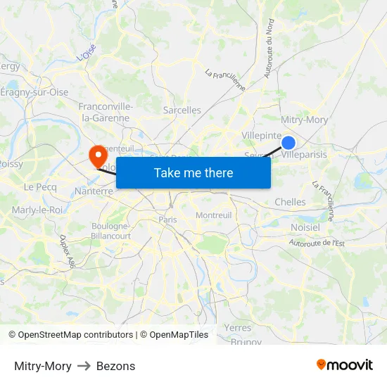 Mitry-Mory to Bezons map