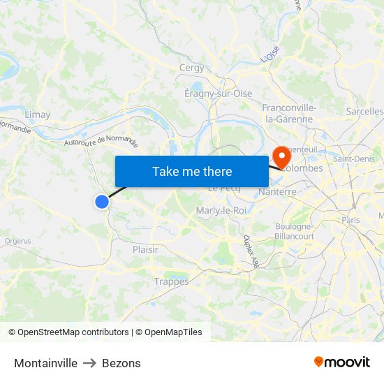 Montainville to Bezons map