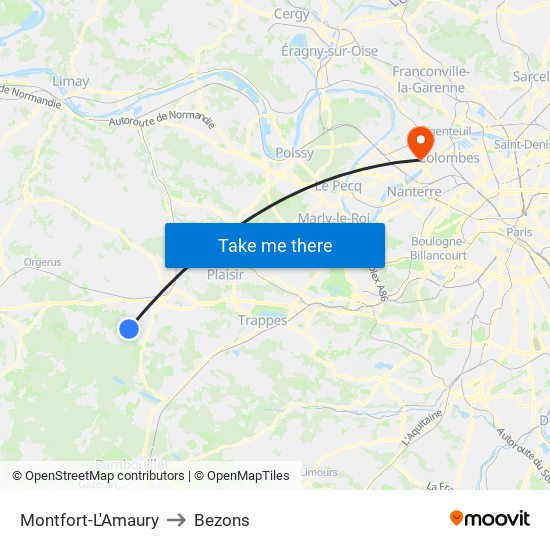 Montfort-L'Amaury to Bezons map