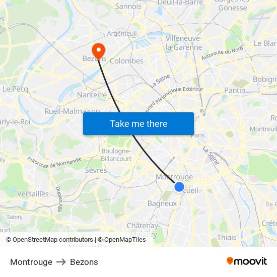 Montrouge to Bezons map