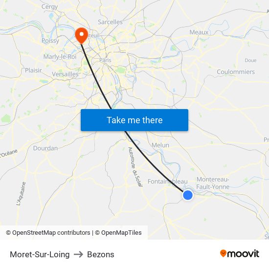Moret-Sur-Loing to Bezons map