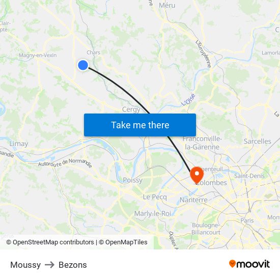 Moussy to Bezons map