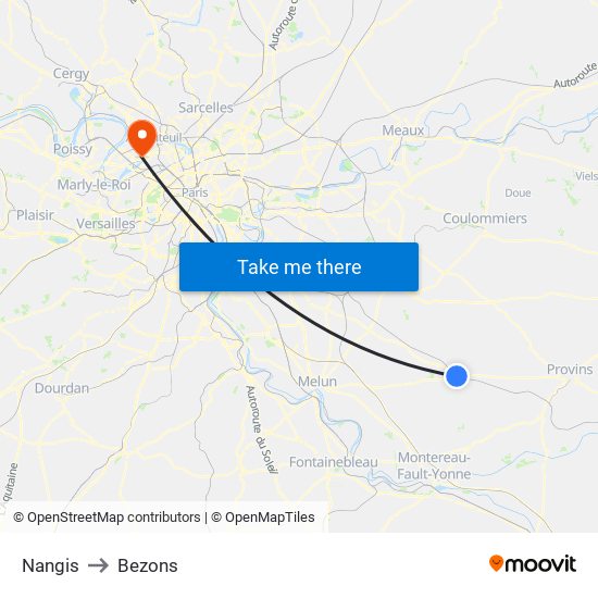 Nangis to Bezons map