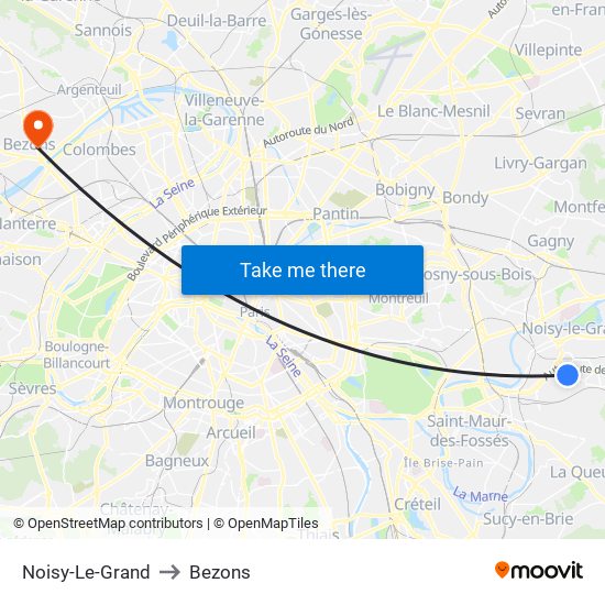 Noisy-Le-Grand to Bezons map