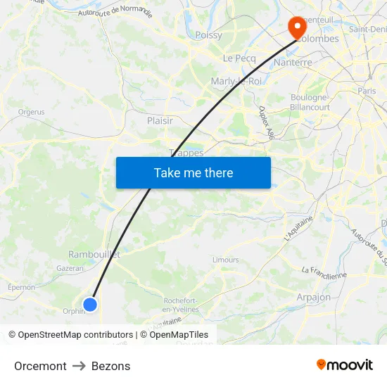 Orcemont to Bezons map