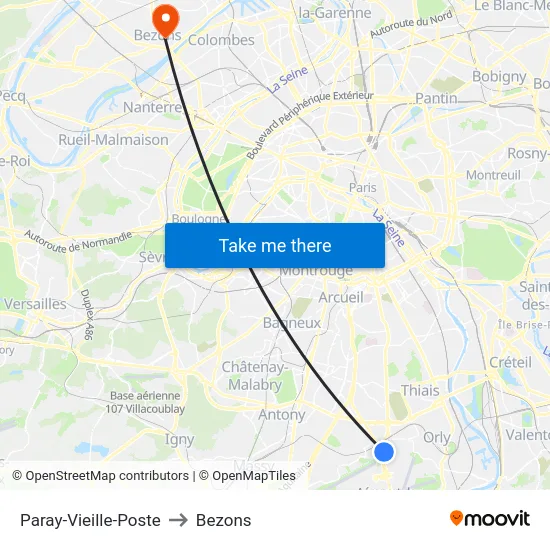 Paray-Vieille-Poste to Bezons map