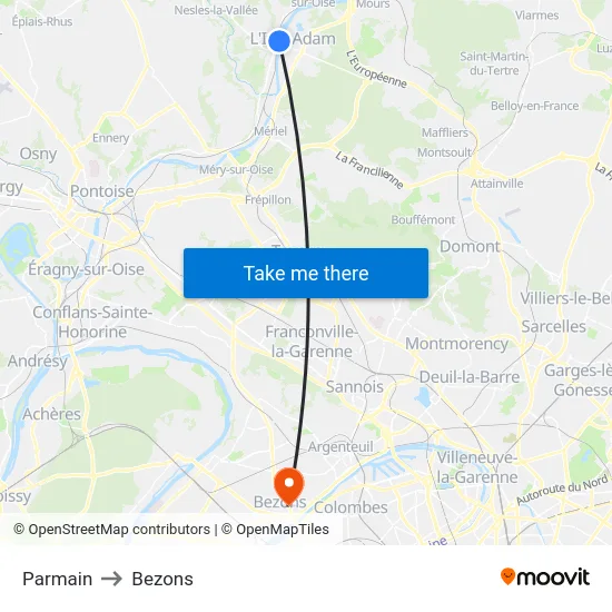 Parmain to Bezons map