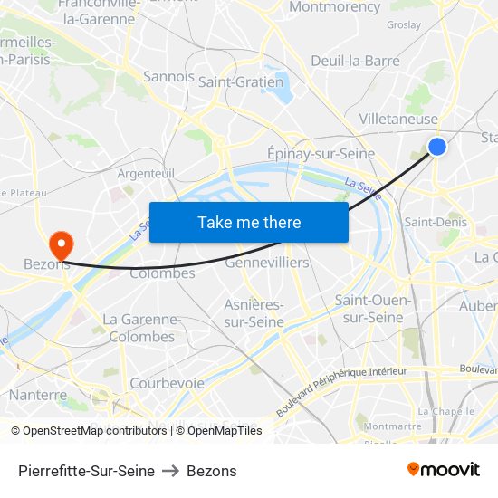 Pierrefitte-Sur-Seine to Bezons map