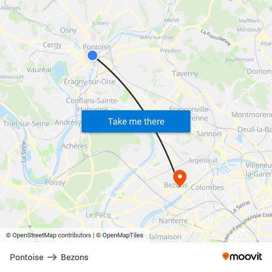 Pontoise to Bezons map