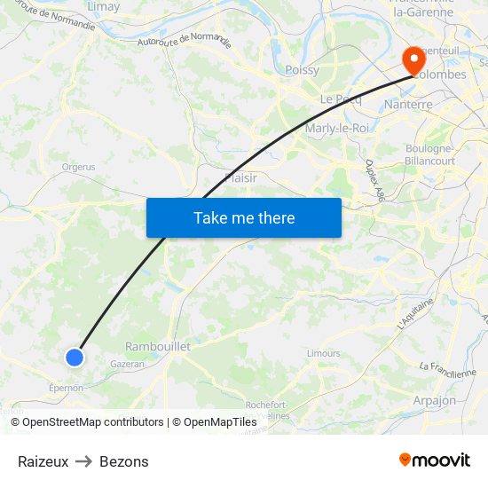 Raizeux to Bezons map