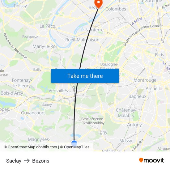 Saclay to Bezons map
