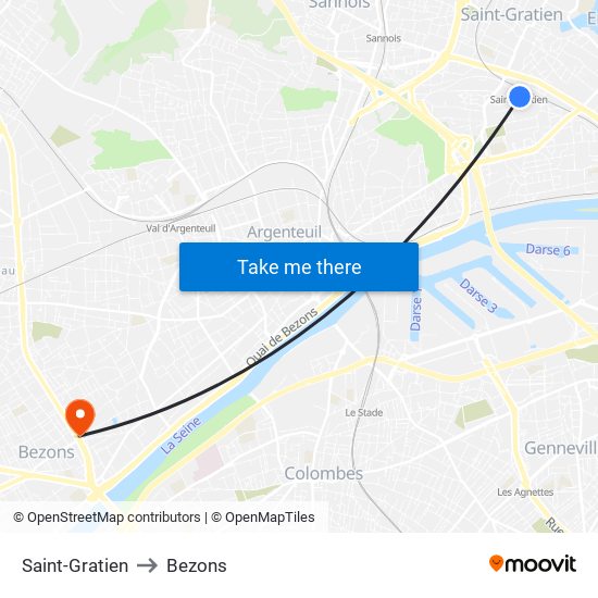 Saint-Gratien to Bezons map