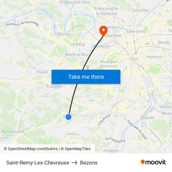 Saint-Remy-Les-Chevreuse to Bezons map