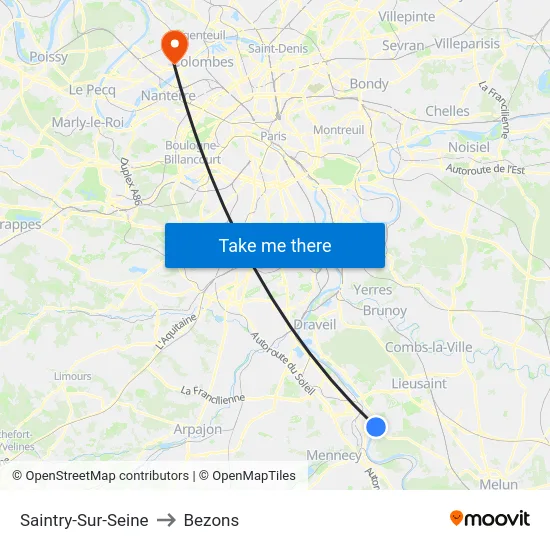 Saintry-Sur-Seine to Bezons map