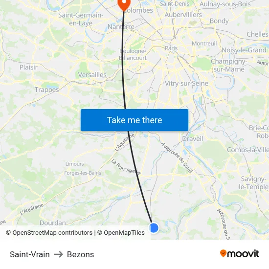 Saint-Vrain to Bezons map